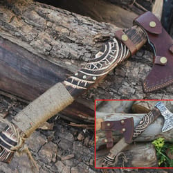 premium viking axe 18 inch high carbon steel norse engraved axe with wooden handle