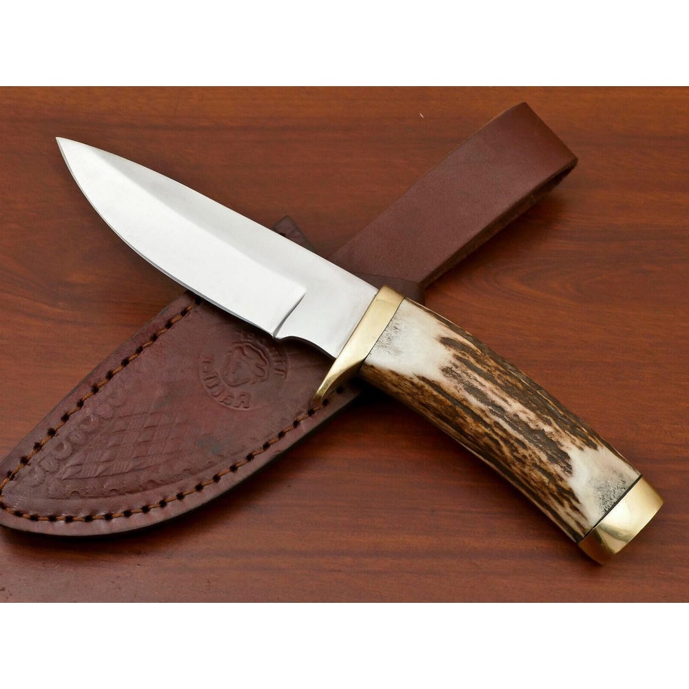 Premium Stag Antler Skinner Knife Stainless Steel Fixed Blade Hunting Gift 0