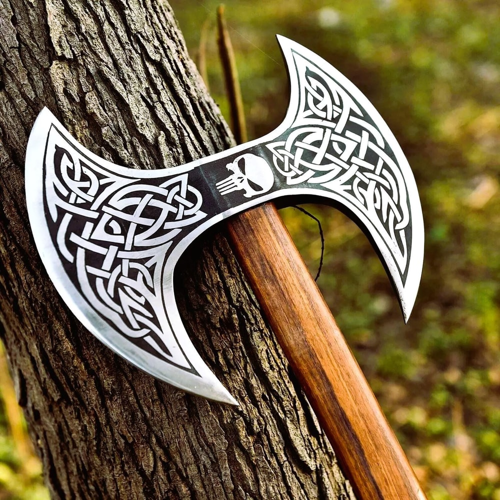 Premium Double Head Viking Axe Carbon Steel Nordic Axe With Leather Sheath 2