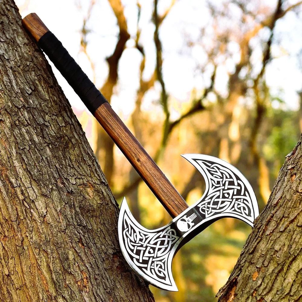 Premium Double Head Viking Axe Carbon Steel Nordic Axe With Leather Sheath 3