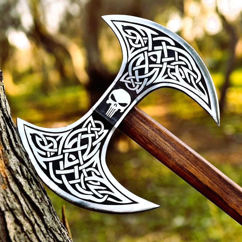Premium Double Head Viking Axe Carbon Steel Nordic Axe With Leather Sheath 5