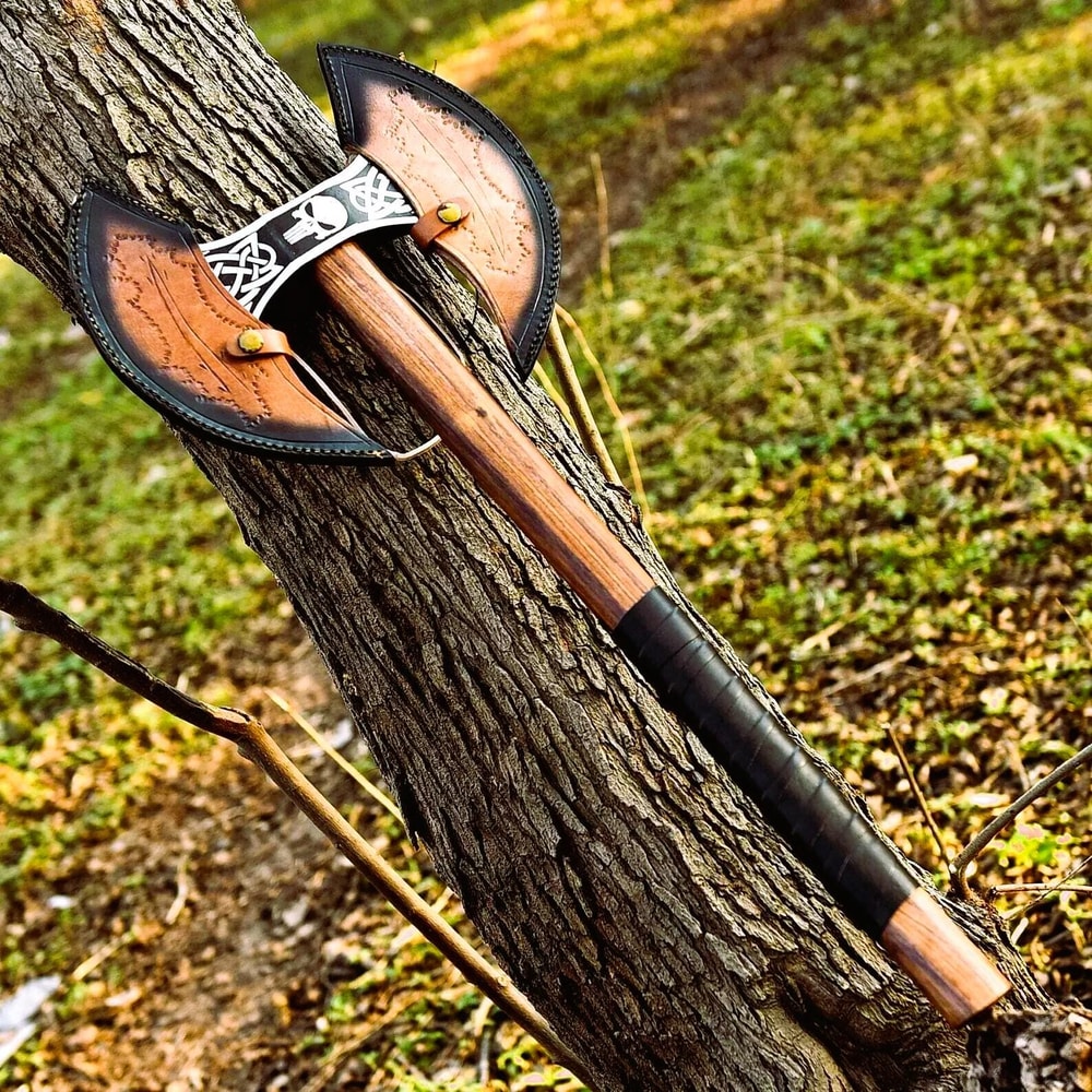 Premium Double Head Viking Axe Carbon Steel Nordic Axe With Leather Sheath 6