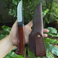 premium fixed blade hunting knife rosewood handle leather sheath collector gift