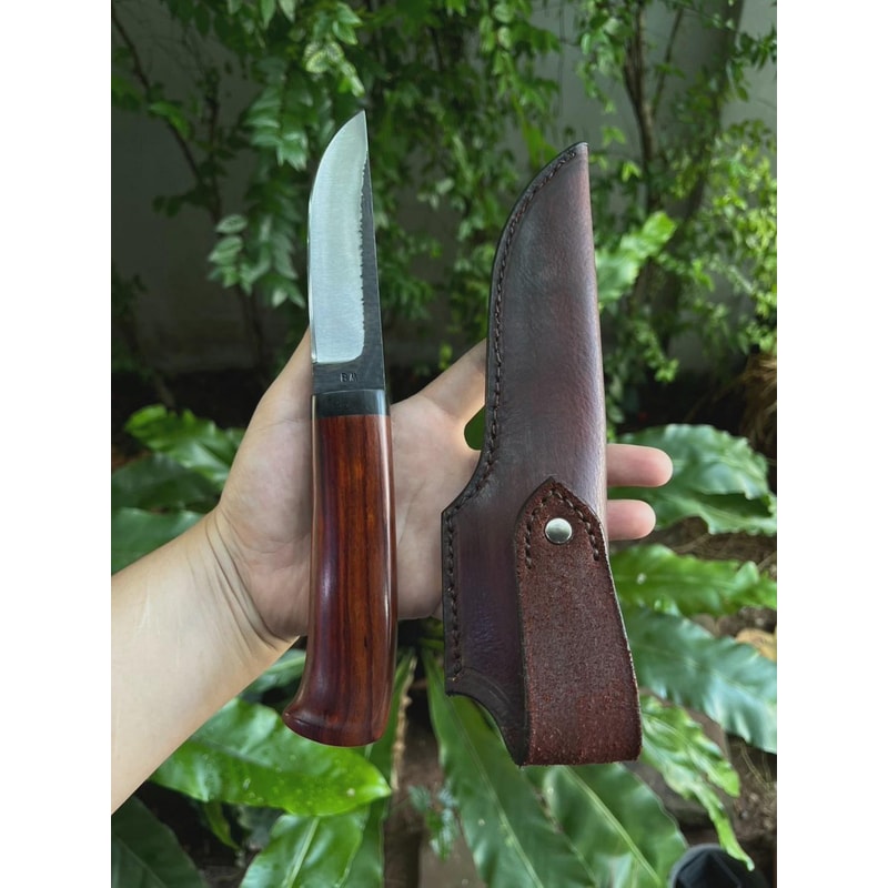 Premium Fixed Blade Hunting Knife Rosewood Handle Leather Sheath Collector Gift 0