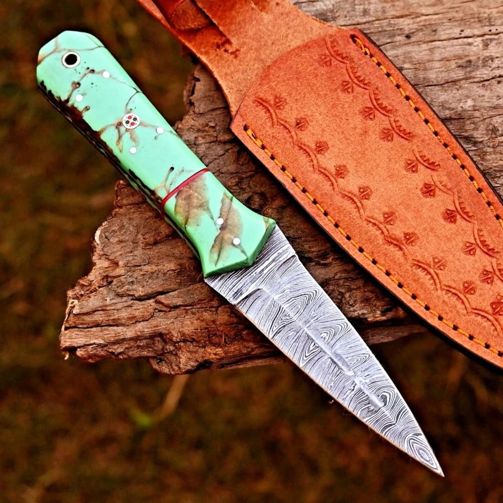 Premium Damascus Steel Boot Knife Resin Handle Hunting Collector Gift 2