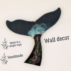 Ocean wave resin art - Wooden whale tail - wooden blue whale - nautical wall decor– coastal grandmother aestetic