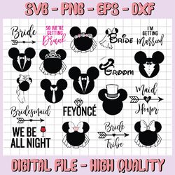 Wedding Minnie and Mickey Bride and Groom svg, Cutting File, Mickey Minnie Wedding SVG, Bride and Groom SVG, Married SVG