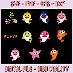 6 Family Sharks Character with Friends SVG,Png,Shark's friends svg, Pink Fong svg,Shark Bundle svg, Family shark svg, dx