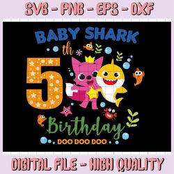 shark 5th birthday svg, boy birthday shark svg dxf eps, boy fifth birthday clipart, five year old, baby, shark, 5th