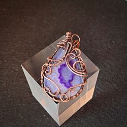 agate with quartz crystal. double-sided pendant. stylish gift.