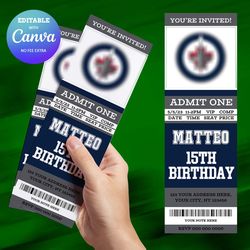 Winnipeg Jets Birthday Invitation Canva Editable, Hockey Ticket Birthday Invitation