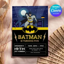 batman birthday invitation, batman invite, batman boy party canva editable