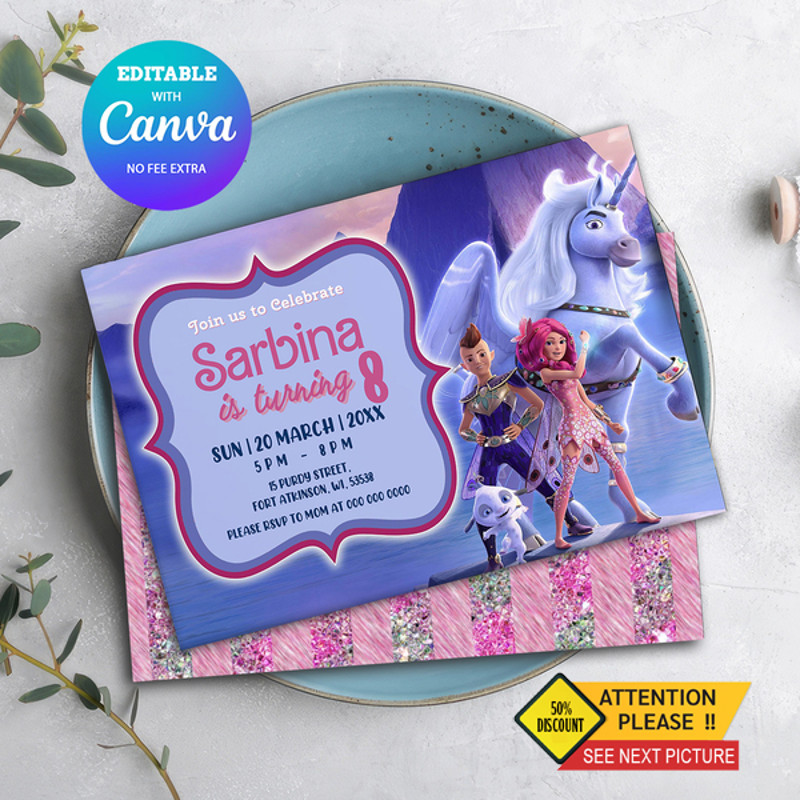 Mia And Me Birthday Invitation Girls Mia And Me Birthday Invitation Canva Editable Instant Download