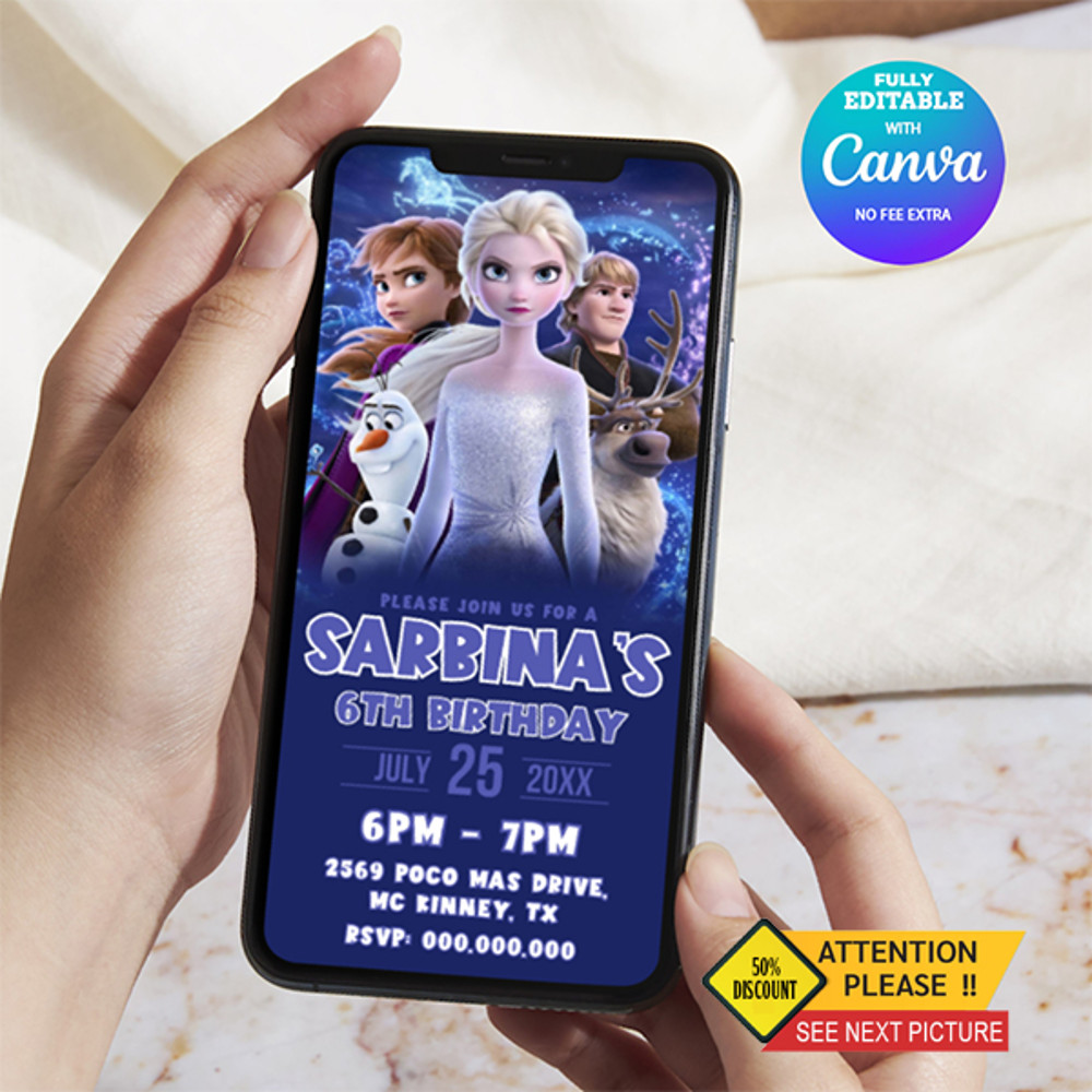 Disney Frozen Birthday Invitation Princess Elsa Mobile Birthday Invitation Canva Editable 0