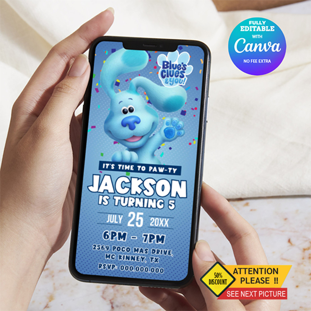 Blues Clues Birthday Invitation PawTy Blues Clues Mobile Birthday Invitation Canva Editable 0