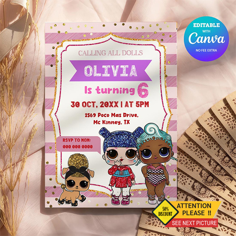 LOL Surprise Birthday Girl Invitation Canva Editable Instant Download 0