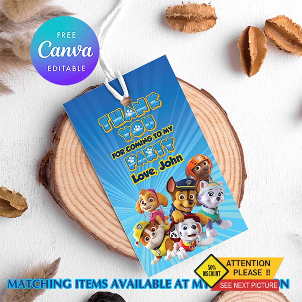 Paw Patrol Birthday Favor Tag Paw Patrol Birthday Printable Printable And Canva Editable Digital Download 0