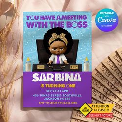 baby boss birthday girl invitation canva editable