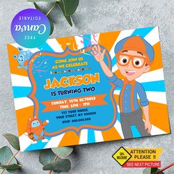 editable blippi birthday invitation instant download, blippi birthday any age invitation