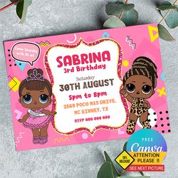 lol surprise birthday girl invitation with photo canva editable instant download