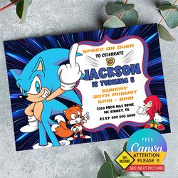 sonic the hedgeho birthday inviation, sonic birthday invitation printable sonic invitation template canva editable