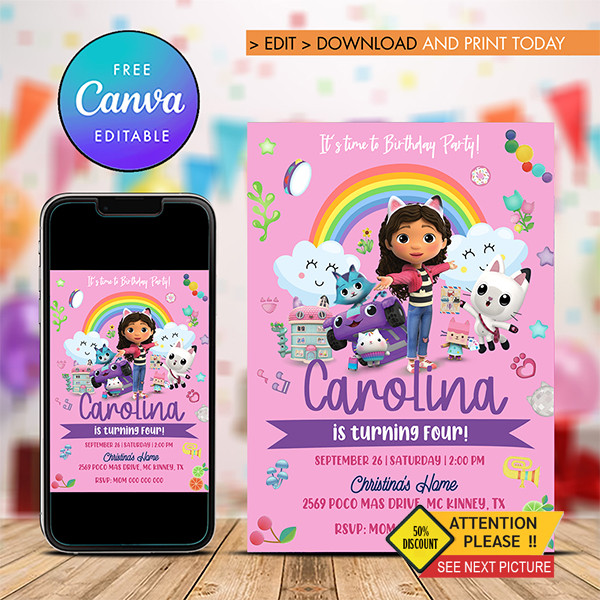 Gabby's Dollhouse Birthday Invitation, Gabby's Dollhouse Par | Inspire Uplift request-assistance-childrens-immigration-law-academy
