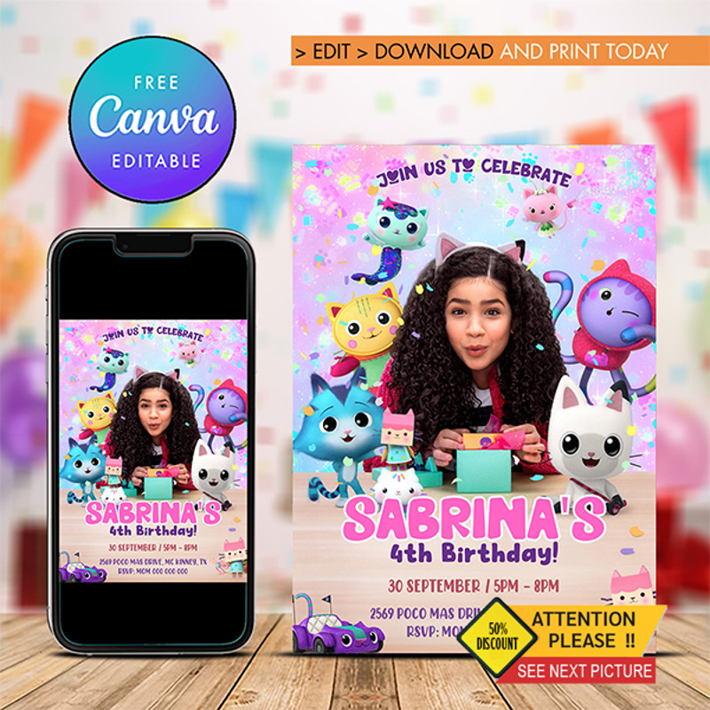 Gabbys Dollhouse Birthday Invitation Gabbys Dollhouse Party Invitation Editable And Printable Digital Download 0