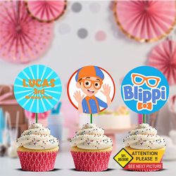 blippi cupcake topper template, blippi birthday cupcake topper printable canva editable
