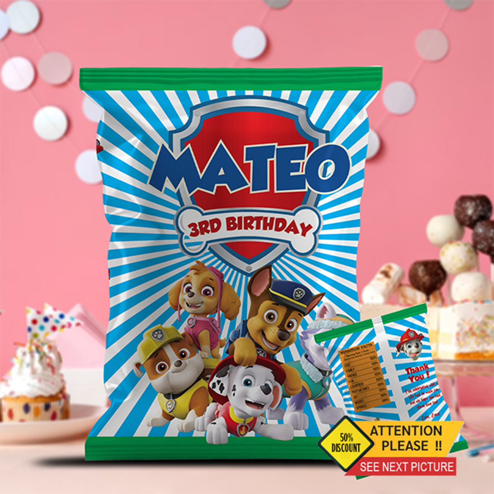 Paw Patrol Chip Bag Template Paw Patrol Birthday Chip Bag Editable And Printable Digital Download 0