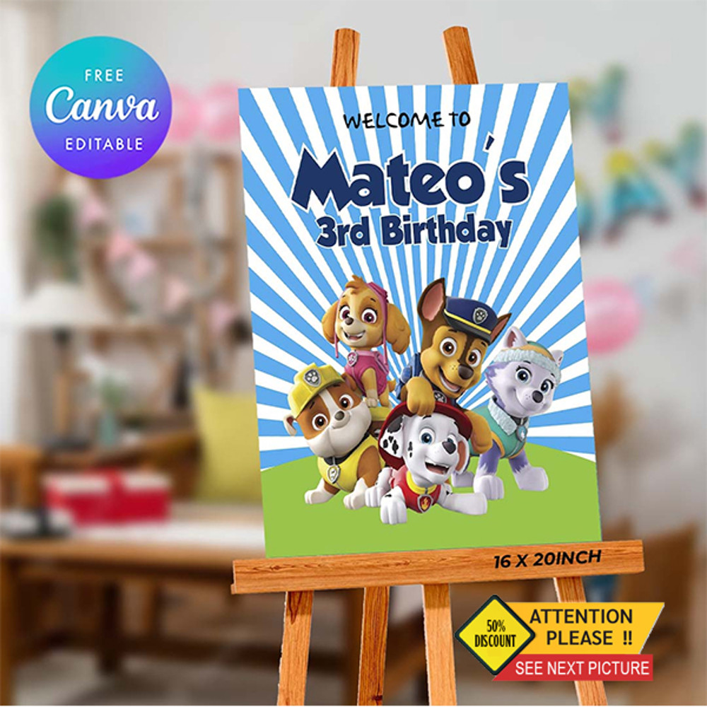 Paw Patrol Welcome Sign Template Paw Patrol Birthday Welcome Sign Editable And Printable Digital Download 0
