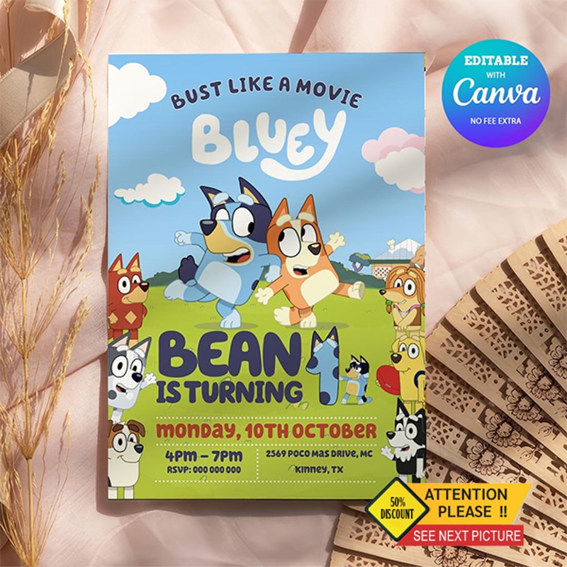 Editable Bluey 1st Birthday Invitation Instant Download 0