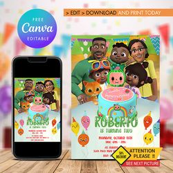 editable cody cocomelon birthday invitation instant download