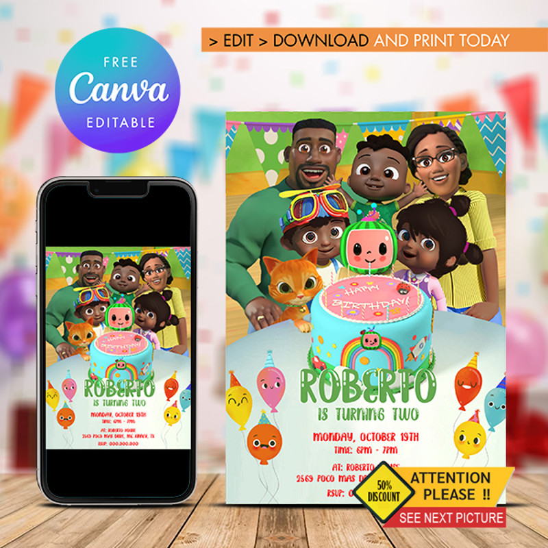 Editable Cody Cocomelon Birthday Invitation Instant Download 0