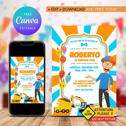 editable blippi birthday invitation instant download