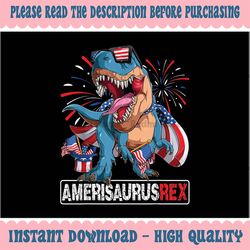 Dinosaur 4th of July Amerisaurus T Rex Png, T-rex Holding American flag Png, 4th of july Dinosaur,ID1054