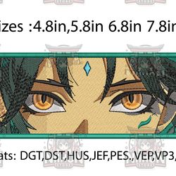 xiao embroidery design file, genshin impact embroidery design, machine embroidery file. anime design pes brother