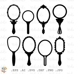 hand mirror svg, hand mirror silhouette, hand mirror cricut file, hand mirror stencil templates dxf, mirror clipart png