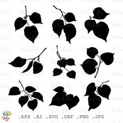 linden leaves svg, linden leaves silhouette, linden branches cricut file, stencil templates dxf, linden leaves clipart