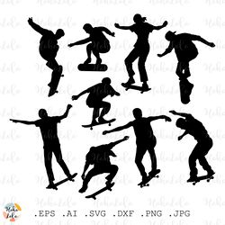 Skateboard People Svg, Skateboard People  Silhouette, Skateboard People Cricut, Stencil Templates Dxf, Clipart Png