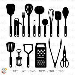 Kitchen Utensils Tools Svg, Kitchen Utensils Tools Silhouette, Kitchen Utensils Tools Cricut, Kitchen Tools Stencil Dxf