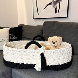 Moses Crocheted Basket, Baby Moses Basket, Nursery Decor, New Mom Gift Basket, Home Decor, Baby Cot, A gift