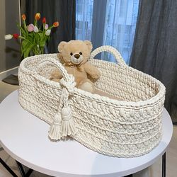 Moses Crocheted Basket, Baby Moses Basket, Nursery Decor, New Mom Gift Basket, Baby Cot, A gift