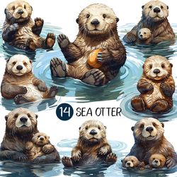 Sea otter PNG | Cute Sea Animal Clip art Under the sea Illustration Mother Baby Nursery Decoration Wall Planner Sticker