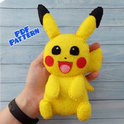 Pikachu pattern PDF Pokemon plush pattern Pikachu felt pattern Felt pdf pattern Felt ornament PDF sewing pattern