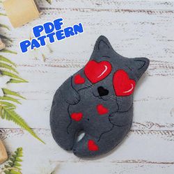 felt cat pattern felt animal pattern felt valentine pattern heart ornament felt pattern valentine's gift felt ornaments