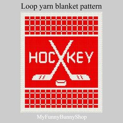 Hockey Themed Loop yarn Finger knitted blanket pattern PDF