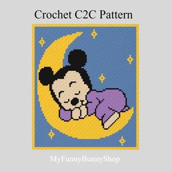 Sleeping Mouse on the Moon Crochet C2C graphgan pattern PDF Download