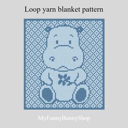 Hippo Baby Loop yarn Finger knitted blanket pattern PDF