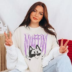 blue muffin comfort colors, muffin bingo shirt dog cartoon,bluey birthday, muffin energy,funny bluey bingo, muffin metal