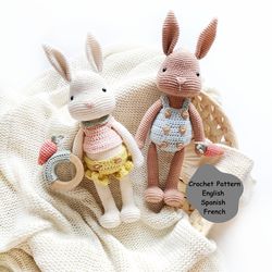 Crochet PATTERN Ponti and Odi the bunnies, amigurumi animal pattern, crochet bunny pattern